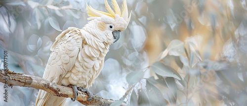 An australian white Sulphur crested cockatoo, with blurred background