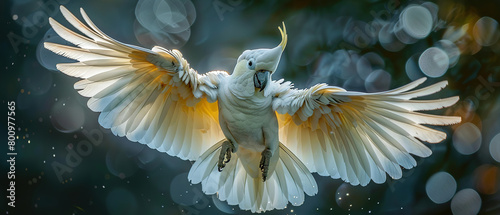 An australian white Sulphur crested cockatoo, with blurred background photo