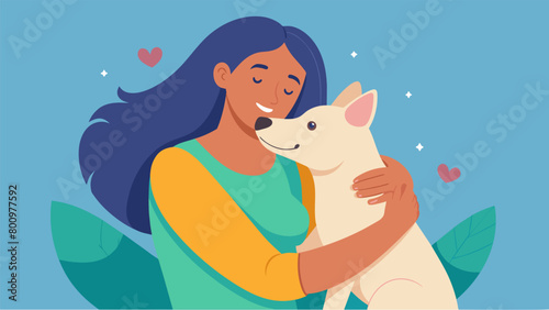 A woman hugs her pet therapy dog tightly recounting how ketamine therapy gave her the courage to face her past traumas and find her true passion as a.