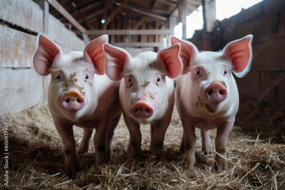 small pigs are in the stall looking out. generative ai small pigs are in the stall looking out. generative ai