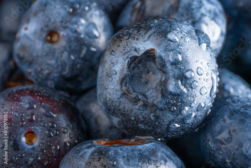 Fresh and delicious blueberries with water drops