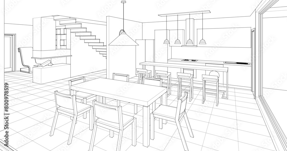 house interior sketch 3d illustration	
