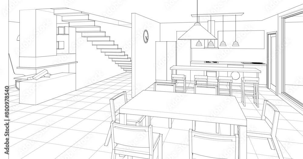 house interior sketch 3d illustration	
