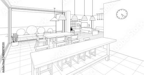 house interior sketch 3d illustration	
