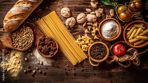 Gluten free food. Various pasta, bread, snacks Pasta and Ingredients