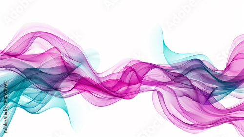 Glowing magenta and turquoise spectrum wave lines with a sense of movement, isolated on a solid white background."