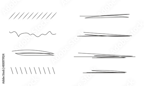 Scribble doodle underline emphasis line shape set. Hand drawn brush stroke elements with white artboard.