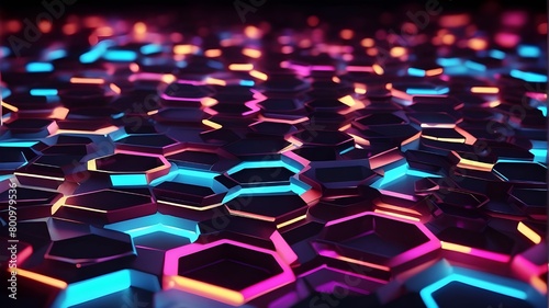 Hexagons in neon background