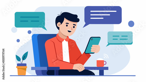 During a job interview a man with a learning disability uses a speechtotext app on his phone to answer questions and communicate his qualifications to. Vector illustration