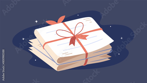 A stack of handwritten letters tied together with a ribbon telling the story of a young couples love that blossomed through correspondence during the. Vector illustration