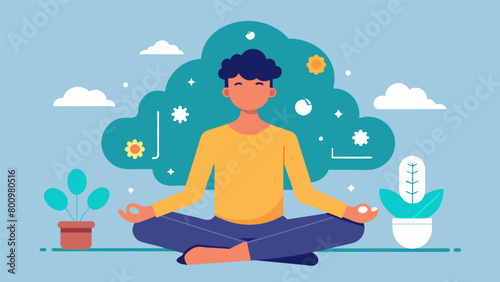 Learning and practicing mindfulness techniques such as deep breathing and body scans to reduce obsessive thoughts.. Vector illustration