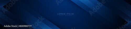 Abstract banner design. Shiny blue diagonal lines on dark blue background. Modern graphic. Futuristic technology concept. Suit for cover, header, business, presentation, website, flyer photo