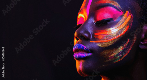 A woman with neon colored face paint