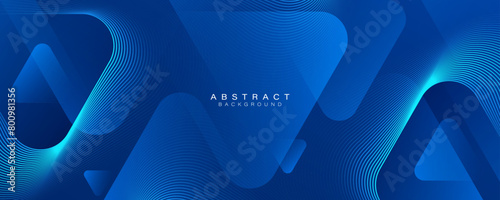 Modern abstract blue background with glowing geometric lines. Blue gradient rounded triangle shape design. Futuristic technology concept. Suit for business, brochure, website, corporate, poster