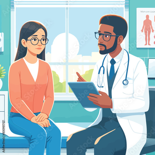 Illustration of a patient consulting with a doctor