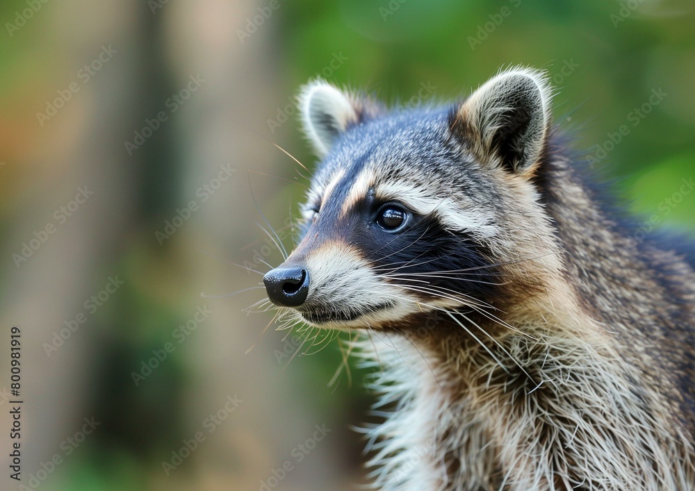 Close-Up Portrait of a Raccoon in Natural Habitat with Vivid Colors Close-Up Portrait of a Raccoon in Natural Habitat with Vivid Colors