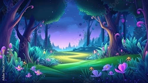 Whimsical Night Meadow Fantasy Illustration © chesleatsz