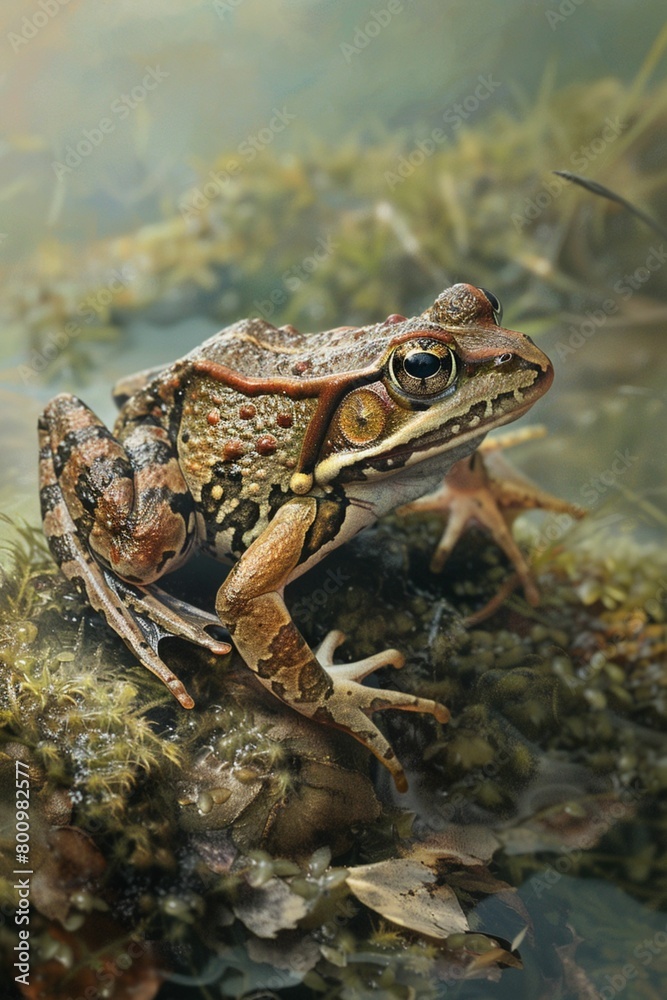 AI generated illustration of a Greek Stream Frog (Rana graeca) in the cool pools of Greece AI generated illustration of a Greek Stream Frog (Rana graeca) in the cool pools of Greece