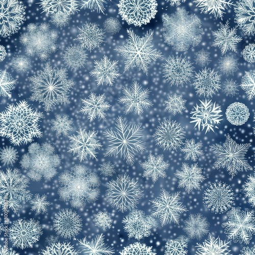 Seamless pattern of fluffy snowflakes falling softly on a winter's night, Generative AI