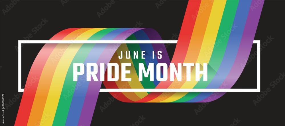 June is pride month text in white frame cross rainbow pride flag with ...