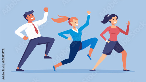 A group of coworkers participate in a lunchtime workout combining calisthenics with basic karate moves to improve their functional fitness for