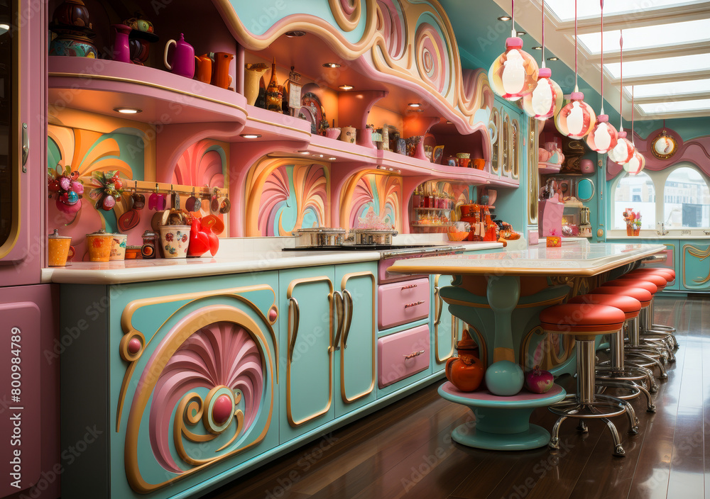 Whimsical Candy-Themed Kitchen: Colorful Cabinets, Lollipop Knobs, Sprinkle Patterns - Sweet Wonderland Decor, Fantasy Confectionery Design Whimsical Candy-Themed Kitchen: Colorful Cabinets, Lollipop Knobs, Sprinkle Patterns - Sweet Wonderland Decor, Fantasy Confectionery Design