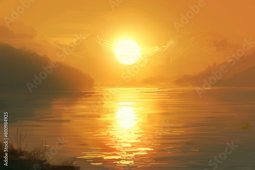 Glowing sun rising over water.  International Sun Day  the importance of solar energy  Sun   s contributions to life on Earth.