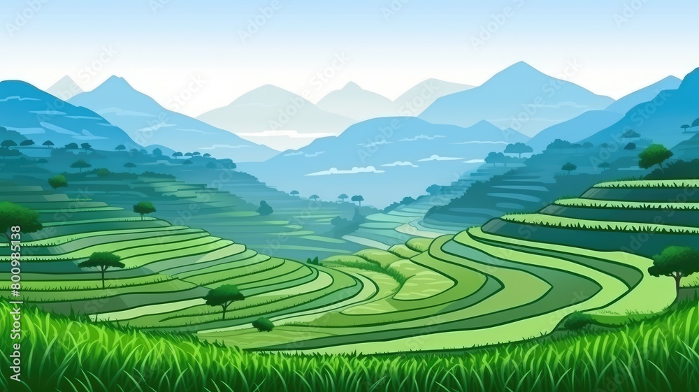 Morning Glow on Asian Rice Field Terraces Illustration