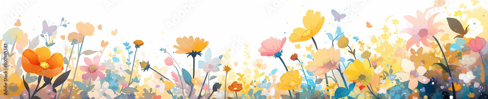 春の花畑の水彩画 Generative AI 春の花畑の水彩画 Generative AI