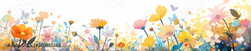 春の花畑の水彩画　Generative AI