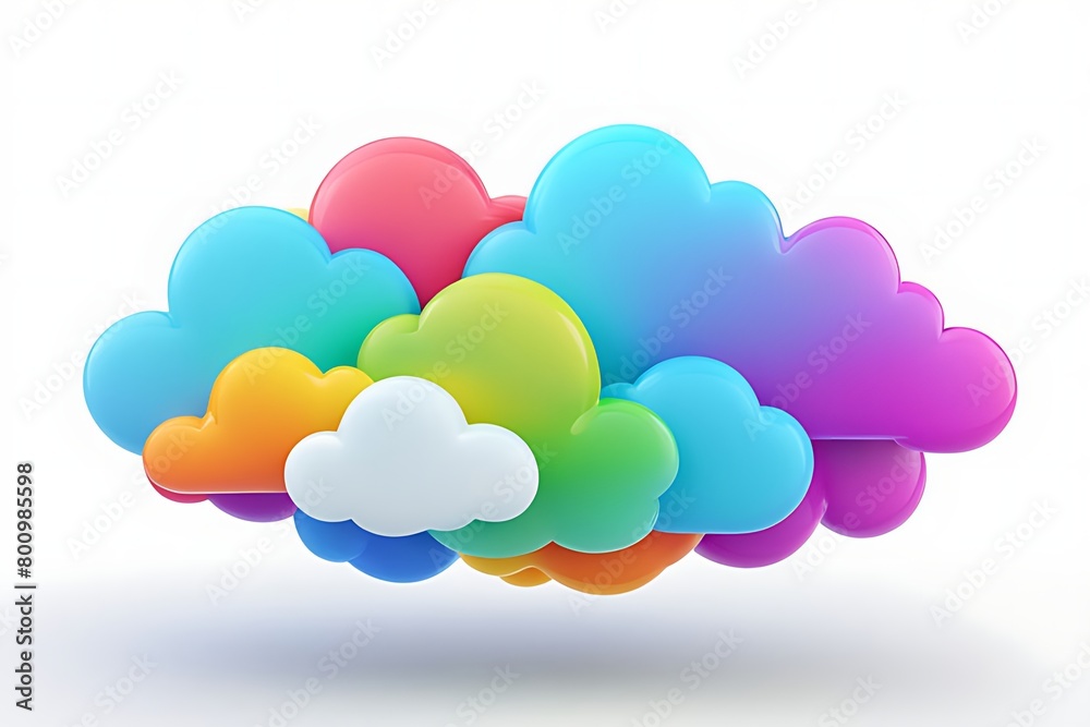 Obraz premium Abstract rainbow clouds isolated on white background. Cartoon 3D illustration, gradient