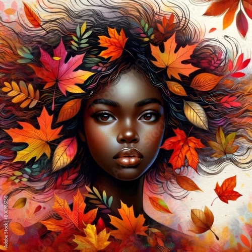 Beautiful black woman with a vibrant autumn theme, Portrait African woman