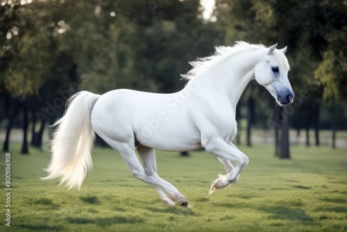'white arabian stallion background snowy fast horse against animal mammal hoofed mane unicorn farm high key light isolated portrait beautiful purebred empty card space gallop moving'