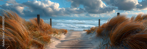 Boardwalk walkway wooden storms clouds,
Nice scenery of the Baltic sea beach wallpaper image photo