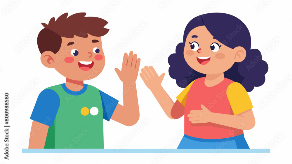 Two siblings with autism playing a game of charades using sign language strengthening their bond and communication skills.. Vector illustration Two siblings with autism playing a game of charades using sign language strengthening their bond and communication skills.. Vector illustration