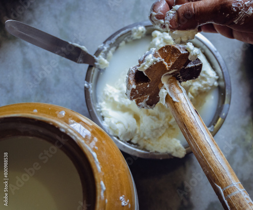 Discover Uttarakhand's Bilona method: curd churned through bilona to extract butter, heated to purify into ghee. Authentic Indian tradition