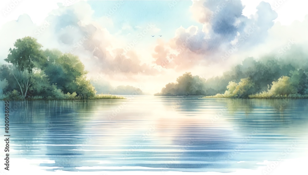 Watercolor painting of a Serene Lake Watercolor painting of a Serene Lake