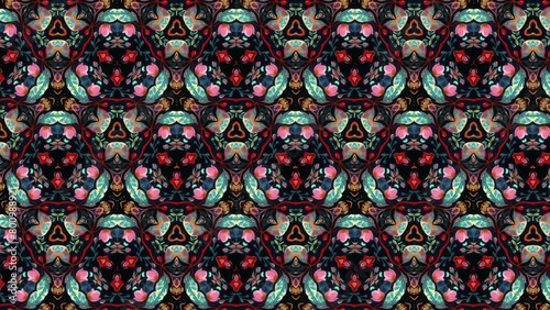 Engage your senses with the enchanting beauty of a seamlessly looping flower pattern kaleidoscope mandala abstract background, meticulously crafted in 4k.