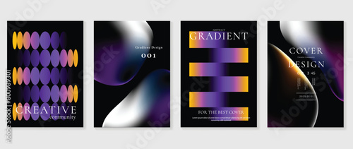 Abstract gradient background vector set. Minimalist style cover template with vibrant perspective 3d geometric prism shapes collection. Ideal design for social media, poster, cover, banner, flyer.