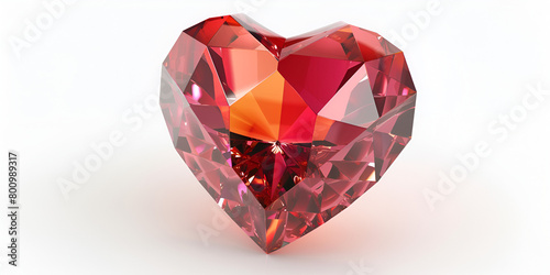 A heart shaped ruby diamond beautiful red color peur reflasin shining on a white background