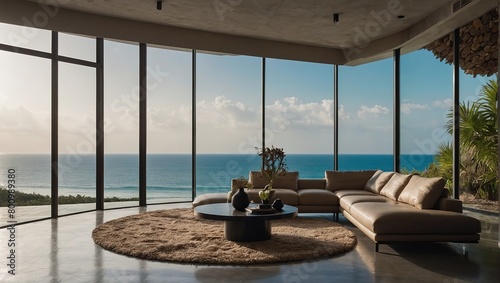 Concept home interior design backdrop ideas for a modern, artistic living room lovely white sofa background elevation. huge window that let in a stunning view of the beach