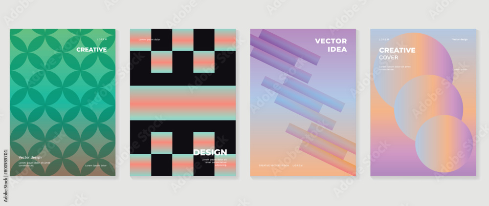 Abstract gradient background vector set. Minimalist style cover template with vibrant perspective 3d geometric prism shapes collection. Ideal design for social media, poster, cover, banner, flyer.