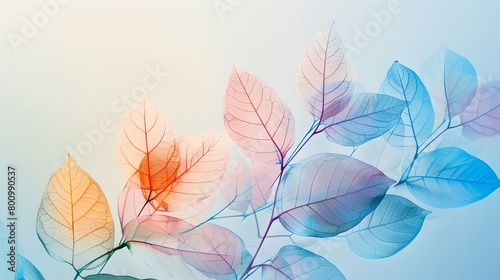 Ethereal Transparent Leaves on a Soft Gradient Background, Ideal for Calming Themes and Natural Design Concepts. Serenity in Nature Imagery. AI