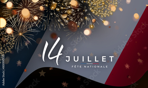 14 juillet, feu d'artifice et drapeau, jour de la Bastille