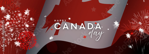 Canada Day banner with flag and fireworks
