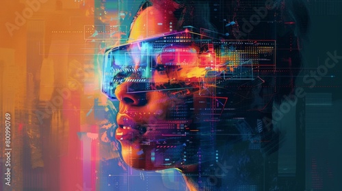 Vivid Portrait of Female Fused with Technology 
