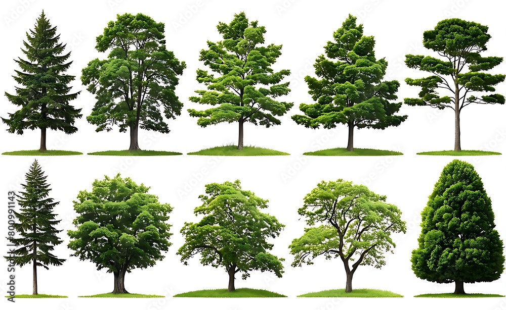 set of  tree isolated on white background
