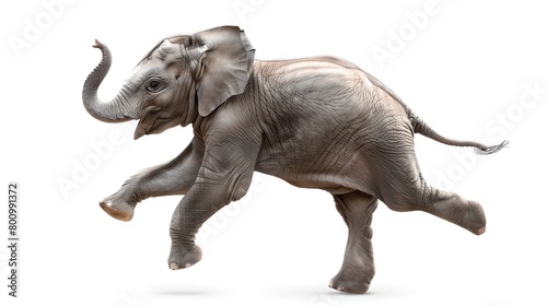 Playful Young Elephant in Mid-Stride, Isolated on White Background. Perfect for Educational and Creative Projects. AI © Irina Ukrainets