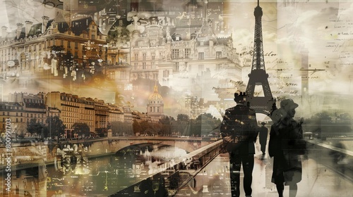 Digital Collage of the Paris Peace Conference, blending historical photos with modern artistic elements to create a layered narrative about the complexity of peacemaking