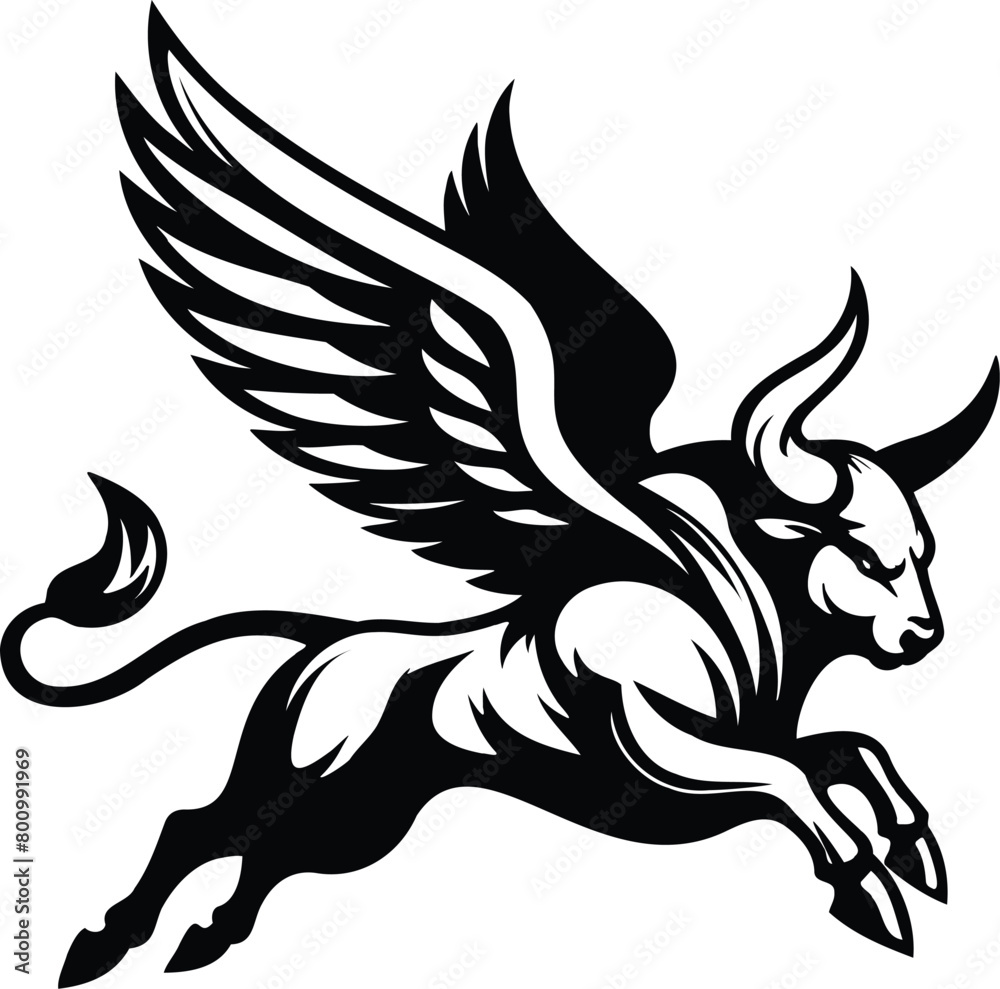 Silhouette of bull with wings, vector illustration. Silhouette of bull with wings, vector illustration.